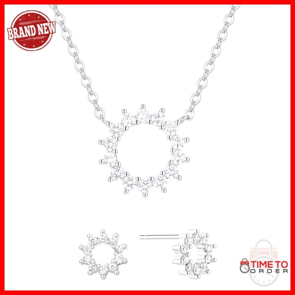 Dainty Flower Jewelry Set, Cubic Zirconia, 16-18" Adjustable Necklace
